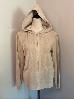 Vintage Y2K Co & Eddy Laser Cut Suede Beige Hooded Zip-Up Jacket Perforated Sz 6